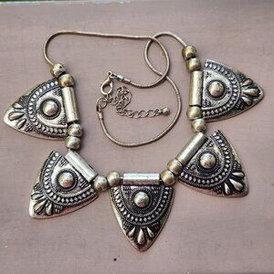Bold Tribal Statement Necklace – Antique Silver Tone